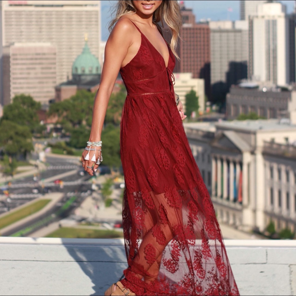 maroon lace dress